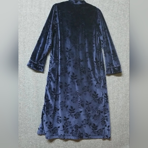 Jasmine Rose Robe Housecoat 1/2 Zip F Dark Blue, Long Cuffed Sleeve, Size M - Picture 2 of 12